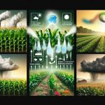 Create a high-definition image that demonstrates the varying effects of corn sweat on climate patterns in Ohio. The image should split into sections detailing different scenarios. One section should depict tall, lush green cornfields vigorously releasing water vapor into the air, with visual representations showing how this contributes to local humidity levels. Another section should illustrate how this increased humidity can boost cloud formation, exemplified by dark cumulus clouds gathering in the sky. Lastly, a depiction of how these weather changes impact local life and environment, such as altered patterns of wildlife activity or shifts in local plant life.