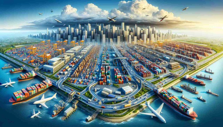 Envision a high-definition, realistic image that depicts the looming logistical challenges for multiple industries. This can include various elements such as congested ports with containers piling up, traffic jams on highways, warehouses overflowing with inventory, and airplanes waiting for clearance at crowded airports. Every element should depict the trouble brewing in supply chains and the operational intricacies involved. Try to incorporate industry elements such as manufacturing, e-commerce, aviation, and shipping, each represented uniquely, to illustrate the panorama of difficulties faced universally.