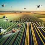 Generate a high-definition, realistic image that illustrates the newer agricultural technologies that are transforming farming practices. Show an expansive farmland with fields of crops that are being tended by automated machinery like drone-assisted surveillance, precision irrigation systems, and robotic harvesters to depict the cutting-edge innovation in agriculture.