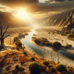 Create a realistic, high-definition image of a severe drought hitting the landscapes of England in the year 2024. Display arid fields, parched river beds, and withering trees under the intense summer sun.