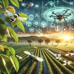 High definition, realistic image depicting a scene around the innovative concept of Polybee Drones. These drones are revolutionizing agriculture towards a sustainable future. Detailing a landscape with fertile fields, different agricultural drones are buzzing overhead, busily moving from plant to plant. Also include a close-up view of a Polybee drone with its intricate design showing a fine balance of technology and nature. The backdrop is a brighter dawn symbolizing the new era of environmentally friendly farming procedures.