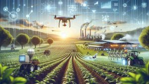 Create a highly detailed and realistic image that depicts the concept of New Way Forward: Harnessing Precision Technologies to Enhance Crop Production. Show a scene of a modern, high tech farm where cutting-edge technologies are being used to improve the growth and yield of crops. To represent precision, include visuals of drones that are monitoring the health of the crops and automated machines that are assisting in the planting, watering, and harvesting processes. This image should demonstrate how the intersection of technology and agriculture can lead to higher levels of crop production.