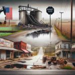 Create a high-definition, realistic image that graphically portrays the unforeseen impacts of budget cuts on rural communities. Include visual elements such as decaying infrastructure, closed local businesses, struggling farming fields, and an atmosphere of economic hardship.